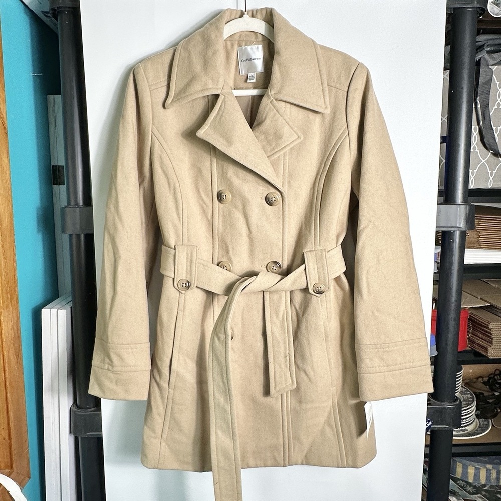 Croft & Barrow Wool Blend Peacoat Camel Tan Belted Womens Size L NWT MSRP $180